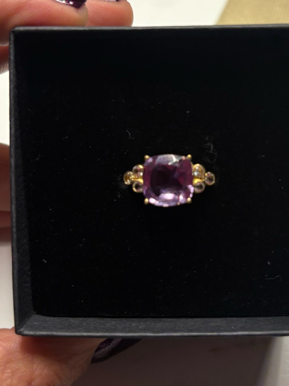 925 esterling silver India Gold Ring with Purple Gemstone - Women's Jewelry